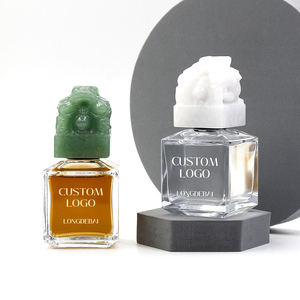 Luxury 50ml Chinese Style Clear Glass Perfume <b>Bottle</b> Cubic Design with Jade Stone Cap <b>Box</b> Custom Logo 70ml 100ml for Packaging - Product Image 4