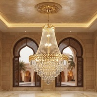 Lustre LED contemporain de luxe en cristal, tricolore, à intensité variable, télécommandé, en fer, avec angle de faisceau de 360°, suspension pour hôtel