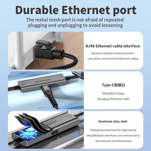 USB C Ethernet <span class=keywords><strong>สาย</strong></span>เคเบิล USB C RJ45 LAN อแดปเตอร์เครือข่าย1000 mbps/ 2.5G ชาร์จเร็วสำหรับแล็ปท็อปแท็บเล็ตเดสก์ท็อป100W PD - Product Image 5