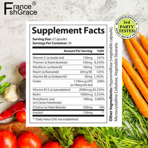 Complément de Vitamines du Complexe B de Qualité GMP, Vitamines B6 B12, Vitamine C, Soutien Énergétique et Immunitaire, 60 Capsules de Vitamines du Complexe B - Product Image 4