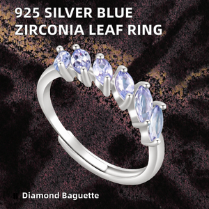 Exquisite Jewelry 925 Sterling <b>Silver</b> Rhodium Plated Blue Zirconia Trendy Open <b>Adjustable</b> Leaf <b>Ring</b> for Wedding Engagement Party - Product Image 2