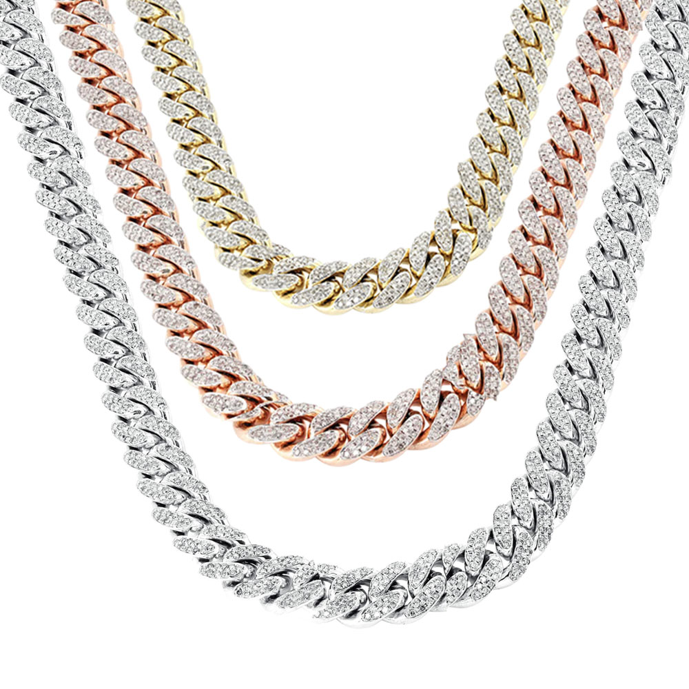 2Rows 15mm wide cuban necklace and bracelet handmade insert vvs moissanite sterling silver cuban link chain