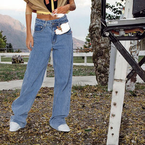 Dear-Lover Mid Rise Taille Asymétrique Jambe Large <span class=keywords><strong>Jeans</strong></span> Décontractés pour Femmes Respirant Denim Vintage Style <span class=keywords><strong>DDP</strong></span> Air Shipping Wholesale - Product Image 3