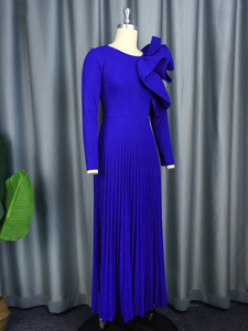 AM030116 <span class=keywords><strong>Robe</strong></span> de soirée élégante au design tendance, couleur unie, col rond, manches longues, décoration 3D, robes plissées pour femmes, soirée - Product Image 5