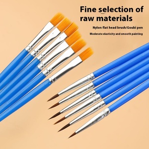 Pinceau à tête <span class=keywords><strong>plate</strong></span> en nylon à tige en plastique bleu Pinceau à peinture pour cheveux acryliques et ensemble de pinceaux - Product Image 3
