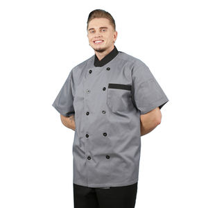 Botones de doble botonadura Gris Carbón gris claro poliéster algodón mezcla Hotel uniforme cocina restaurante Chef abrigo chaqueta - Product Image 3