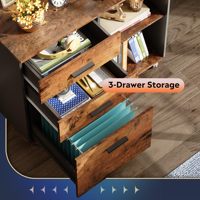 Lemari Arsip Lateral Bergerak 3 Laci Warna Cokelat Rustic dengan Rak Penyimpanan Terbuka, Furnitur Kayu untuk Penggunaan Kantor Rumah