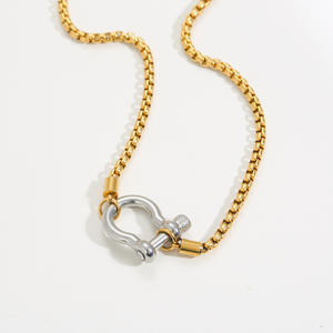 Gargantilla de cadena de cuerda de acero inoxidable chapada en oro de 18 quilates, joyería impermeable que no se deslustra, collar de <span class=keywords><strong>herradura</strong></span> de dos tonos - Product Image 6