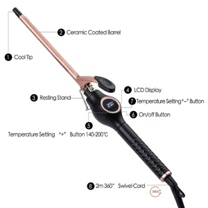 RUCHA <span class=keywords><strong>Fer</strong></span> à <span class=keywords><strong>boucler</strong></span> professionnel 3/8 pouces, baguette à <span class=keywords><strong>boucler</strong></span> de 9 mm, mini baguette à <span class=keywords><strong>boucler</strong></span>, <span class=keywords><strong>fer</strong></span> à <span class=keywords><strong>boucler</strong></span> en céramique LCD - Product Image 2