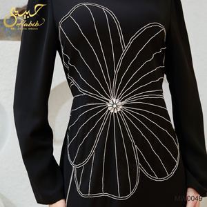 Habib黑色Abaya连衣裙热销时尚定制手工刺绣串珠花穆斯林女性长开斋节连衣裙迪拜Abaya - Product Image 5