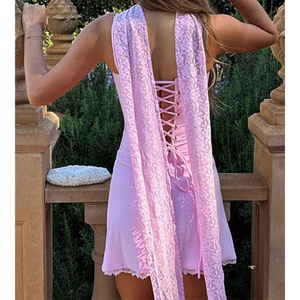 Vestido Mini Corsé Elegante y Moderno para Mujer, Sexy, Sin Mangas, Sin Tirantes, con Espalda Descubierta, con Cordones y Lazo, Ajustado - Product Image 2
