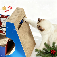 Griffoir multifonctionnel pour chat en carton, lit pour chat et griffoir avec jouet à bille métallique pour Noël