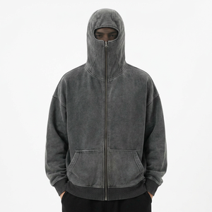 Hoodie Masqué Homme en Coton Épais Effet Délavé avec Fermeture Éclair Intégrale – Nouvelle Collection à Succès - Product Image 1