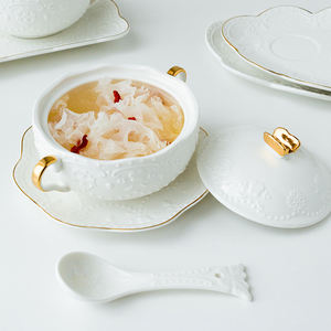 Cuenco <span class=keywords><strong>de</strong></span> cerámica blanca <span class=keywords><strong>para</strong></span> sopa con tapa, tazón <span class=keywords><strong>de</strong></span> porcelana con dos asas <span class=keywords><strong>para</strong></span> aliviar el postre, tazón <span class=keywords><strong>de</strong></span> cereales, <span class=keywords><strong>precio</strong></span> al por mayor - Product Image 6