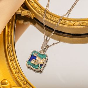 Collier en Acier Inoxydable Chic Art avec Pendentif Goutte d'Huile Émaillée et Perle Géométrique pour Femme, Chaîne en Acier Inoxydable avec Breloque - Product Image 3