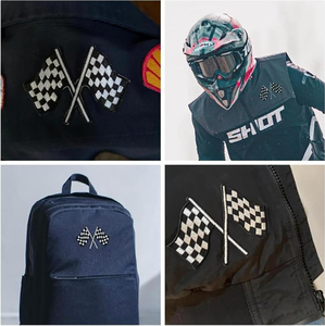 Patchs thermocollants en tissu sergé de course en gros, drapeau à carreaux brodé personnalisé pour concours, chenille pour vêtements et chapeau - Product Image 6