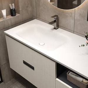 Combinación de mueble de baño sencillo y ligero, mueble de pared de madera maciza, lavabo colgante - Product Image 5