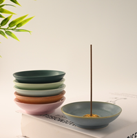 Brûleur d'encens chinois simple en céramique multicolore avec plateau rond et support en laiton en forme de lotus pour la décoration intérieure