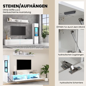 Juego de Muebles de TV Flotantes Modernos de 3 Piezas, Color <span class=keywords><strong>Blanco</strong></span> Brillante de Lujo, con Gabinete con Pantalla LED y Estante de Pared para Sala de Estar, MOQ 100 - Product Image 5