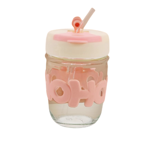Cute Girls 350ml Glass Portable Clear Drinking <b>Cup</b> Auto-Rotating Milk Mark Water Bottle with Straw/Chain for Gym & <b>Camping</b> - Product Image 4