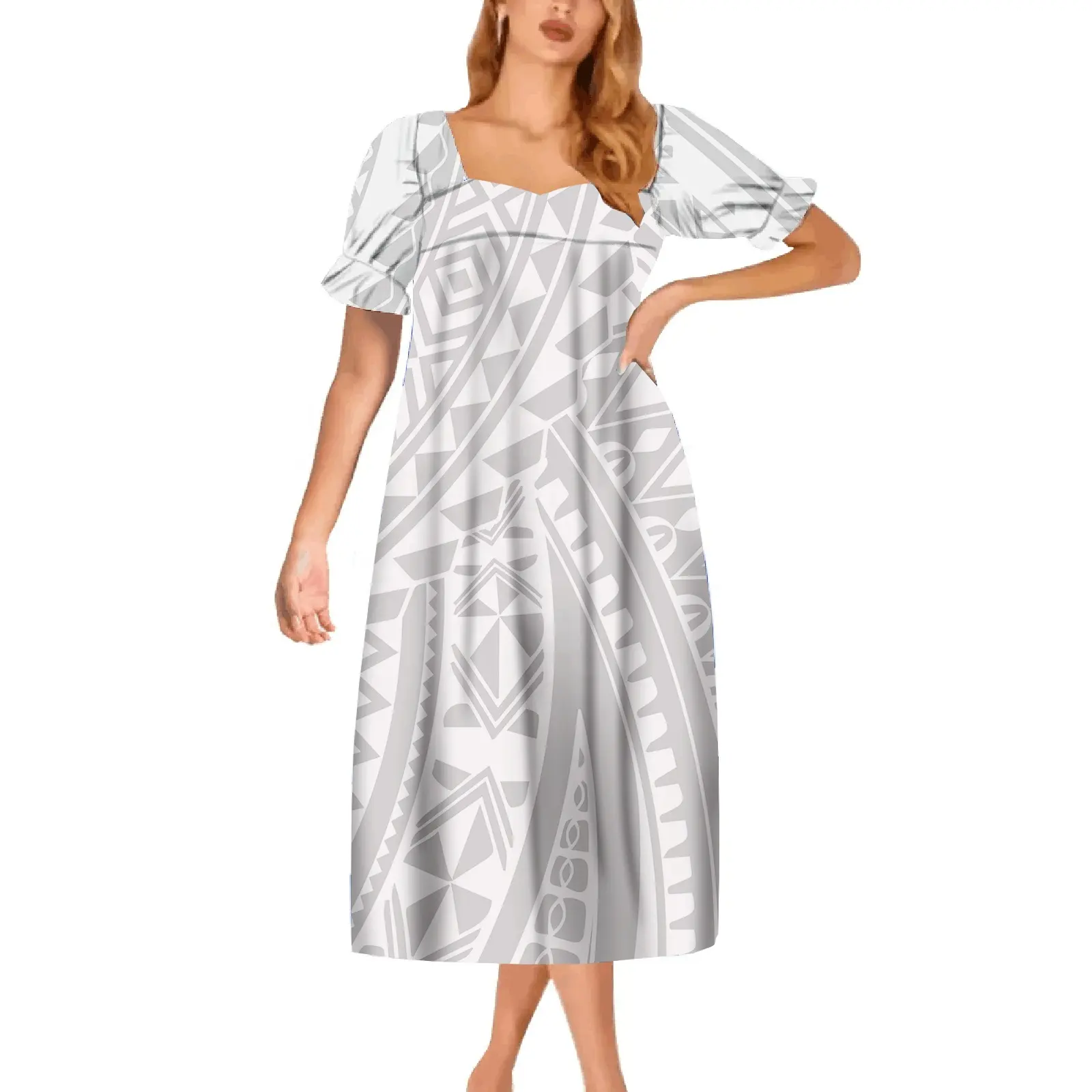 Custom On Demand Vrouwen Elegante Casual Jurken Witte Moederdag Designer Plus Size Lente Kleding Voor Vrouwen Samoan Mumu Jurk