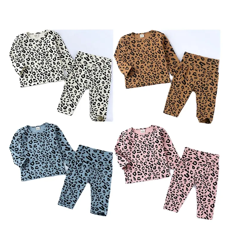 Frühling Herbst Baby Jungen Mädchen Pyjama Set 6M-6T Kinder Kinder Druck Leopard Nachtwäsche Loungesuits Baumwolle Mädchen abendkleid