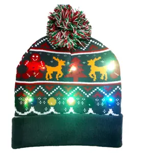 Cappelli invernali personalizzati colore natalizio LED acrilico Multi colore Jacquard maglione lavorato a maglia Beanie