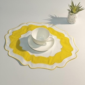 <b>Linen</b>/Cotton <b>Linen</b> <b>Cloth</b> Napkins Monogram Custom <b>Linen</b> Scalloped Napkins Color-blocking Handmade Embroidered <b>Table</b> Placemat - Product Image 5