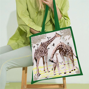 Bolso de compras de la serie Animal personalizado reutilizable mediano a la moda, bolso de mano de lona de algodón para mujer, gran capacidad Simple - Product Image 4