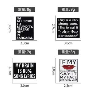 En gros, Broche en métal émaillée souvenir avec lettres anglaises, mignonne et amusante, motif 'My Brain Is 80% Song Lyrics', pour vêtements - Product Image 6