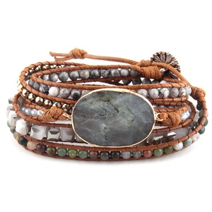 Fashion <strong>Beaded</strong> Jewelry Handmade Mixed Natural Stones/Crystal and Stone <strong>Charm</strong> 5 Strands Wrap <strong>Bracelets</strong> - Product Image 4