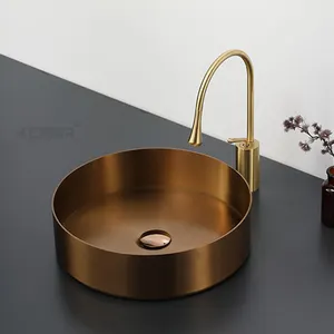 Pia do banheiro, design moderno redondo 304 de aço inoxidável da vessel sinks para banheiro, ouro rosa decorado