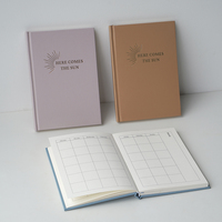 Agenda quotidien A5 avec couverture en tissu de lin, reliure rigide, impression personnalisée du logo du soleil