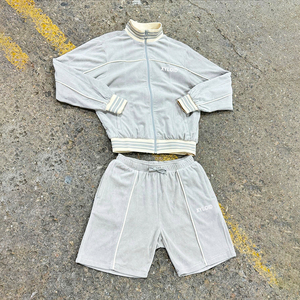 Ensemble de jogging en velours réfléchissant 3M de haute qualité OEM, veste et short, ensemble deux pièces personnalisé de haute qualité - Product Image 1