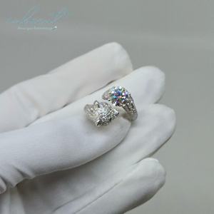 Argento 925 originale 2 carati eccellente taglio passare diamante prova D colore Moissanite testa di leopardo anello misura libera per le taglie da 6 a 9 - Product Image 3