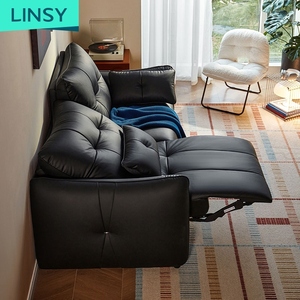 Divano Reclinabile in Pelle a Tre Posti con Angolo Quadrato, Gambe in Legno, Design Moderno, Cuscini Imbottiti in Spugna, Nero, per Hotel/Villa, Soggiorno - Product Image 4