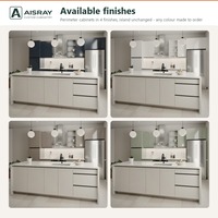 Meuble de cuisine en acrylique au design minimaliste, aménagement en îlot, dimensions personnalisées, boîtes de rangement en contreplaqué et tiroirs à fermeture amortie
