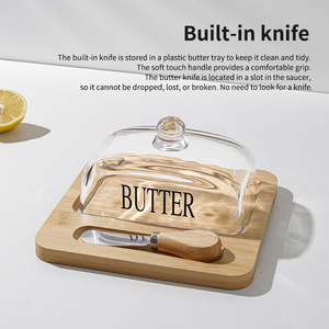 Beurrier en bambou avec couvercle en verre avec couteau, gardien de <span class=keywords><strong>beurre</strong></span> et épandeur pour <span class=keywords><strong>cuisine</strong></span>, table à manger, petit déjeuner - Product Image 3