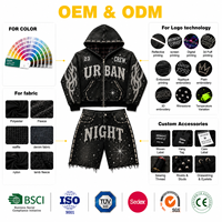 Ensemble de survêtement urbain personnalisé de haute qualité, vintage et délavé, pour homme, avec broderie de strass, assorti
