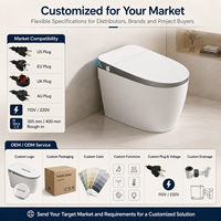 Bidet intelligent automatique monobloc en céramique moderne carré avec télécommande, siège chauffant, double chasse d'eau, LED, S-Trap/P-Trap