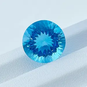 天然圆形生动的蓝色黄玉石松散宝石圆形明亮切割刻面宝石11.44ct黄玉石
