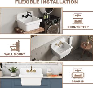 Évier utilitaire à montage <span class=keywords><strong>mural</strong></span> de 21 pouces blanc en argile réfractaire avec accessoires pour salle de bain cuisine <span class=keywords><strong>garage</strong></span> utilisation extérieure - Product Image 3