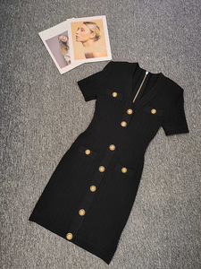 KD2221 Abito <span class=keywords><strong>Estivo</strong></span> Elegante di Alta Qualità con Scollo a V, Maglione Lavorato a Maglia, Bottoni a Rivetto e Maniche Corte per Donna - Product Image 4