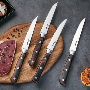 2023 Top Seller High Carbon Serrated Pakka Wood Steak Knife Set In Stainless Steel Steak Knives