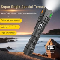 YesFire Senter LED Paduan Aluminium 365nm Cahaya Kuat Kuning Putih Biru Laser Ganda Tampilan Digital IP65 Tahan Air Jarak Jauh