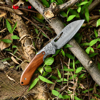 Couteau pliant WINLEE Shikra fait main avec manche en bois de rose, lame en acier Damas 107 couches, qualité industrielle, pour le camping, la pêche et la chasse en extérieur