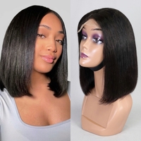 Perruque Bob droite noire naturelle FH 4x4 en cheveux humains, 10-16 pouces, perruques en cheveux brésiliens