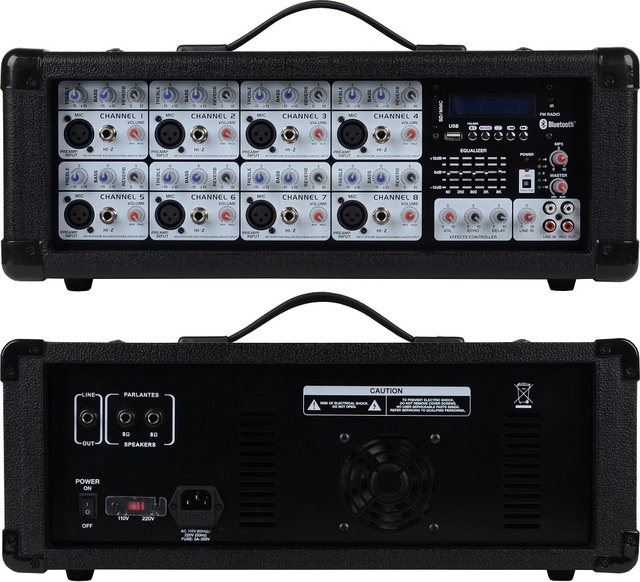 HY-208M 120W Professional Public Address Power Mixer USB Amplifier 120 Watts PA Portable MP3 8-Channels