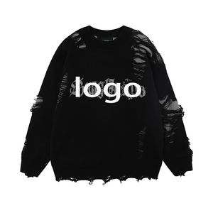 Pull décontracté à col rond en tricot jacquard ample et délavé pour homme, style streetwear - Product Image 3