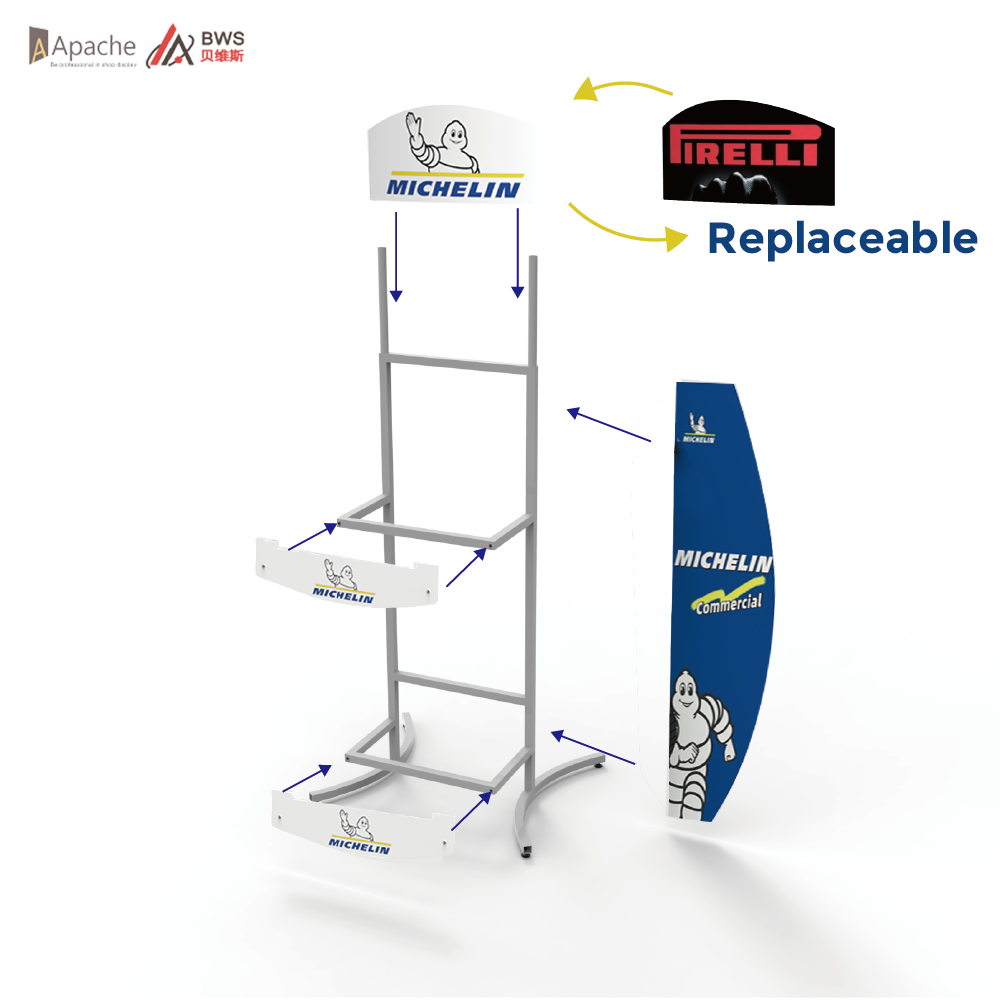 Apache High Quality Car Wheel Rims Metal Display Racks for Automotive Stores, Tire Service Centers and Garage Showrooms — view 3